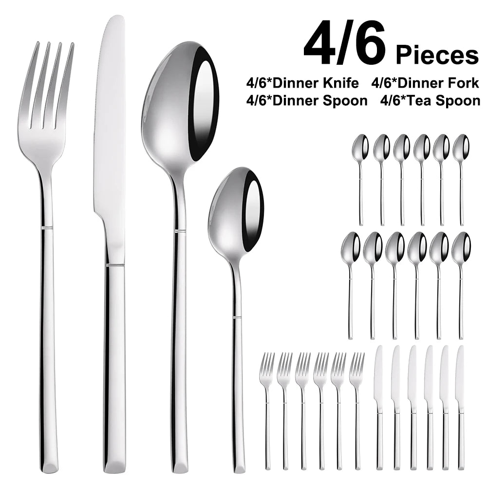 4/6/16/24 Pieces Cutlery Set Stainless Steel Thin Tableware Mirror Elegant Knife Fork Spoon Western Dinner Set Sliverware