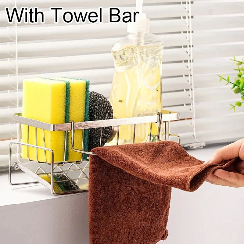 Kitchen Multifunctional Stainless Steel Sink Cleaning Tools Storage Rack Drain Rack For Sponge Cleanser Rag Organizer Hanger