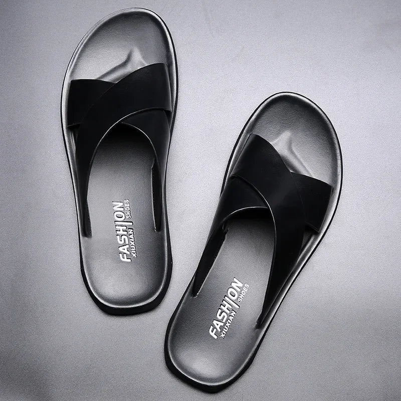 Sandals for Men Slippers Genuine Leather Luxury Brand Fashion  Men Flats Casual Non-slip Beach Sandalia Zapatos Hombre 2026