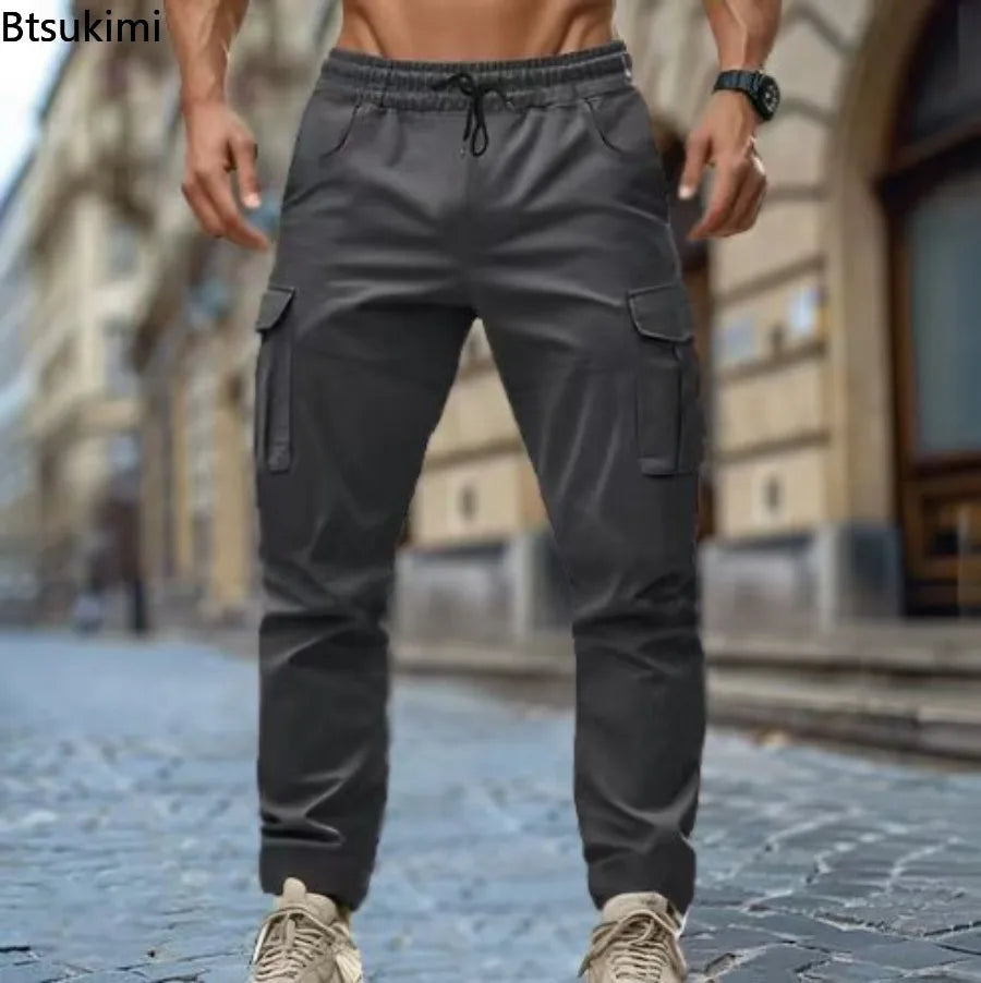 2026 New Men's Multi Pocket Workwear Pants Vintage Casual Straight Pants Drawstring Sweatpants High Street Hip Hop Pants for Men