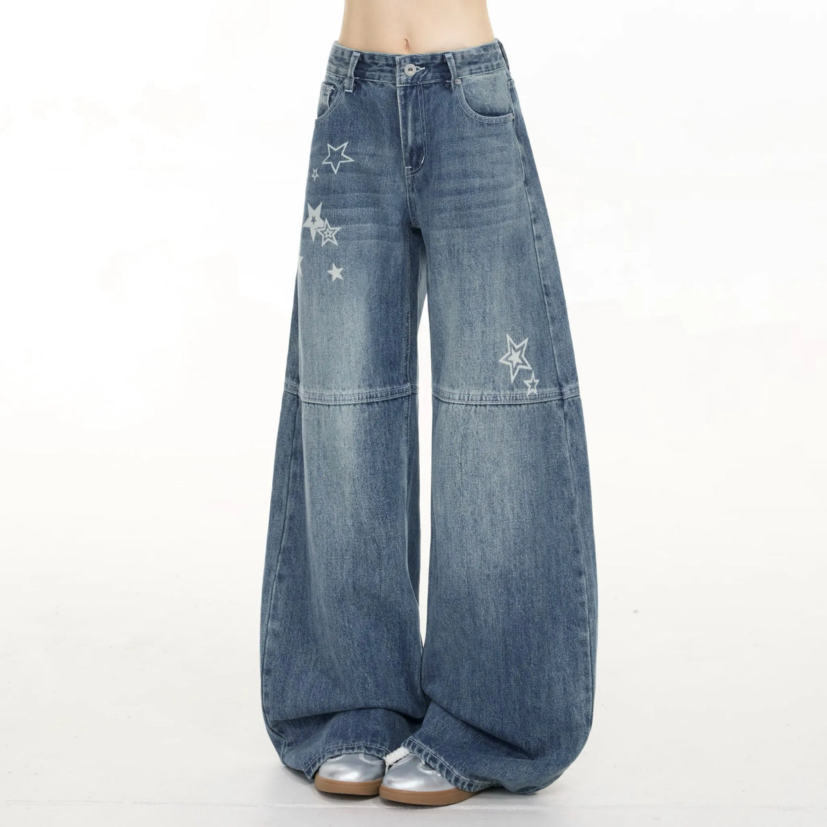 Women's Blue Casual Denim Jeans Baggy Y2K Harajuku High Street Fashion 2000S Style Cute Retro Wide Leg Jeans Long Pants Clothing