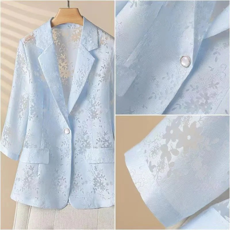 Women Lace Blazer Jacket Summer Eugen Sun Protection, Foreign Style Slim New Hollowed Out Seven Point Fashionable Suit, High-end