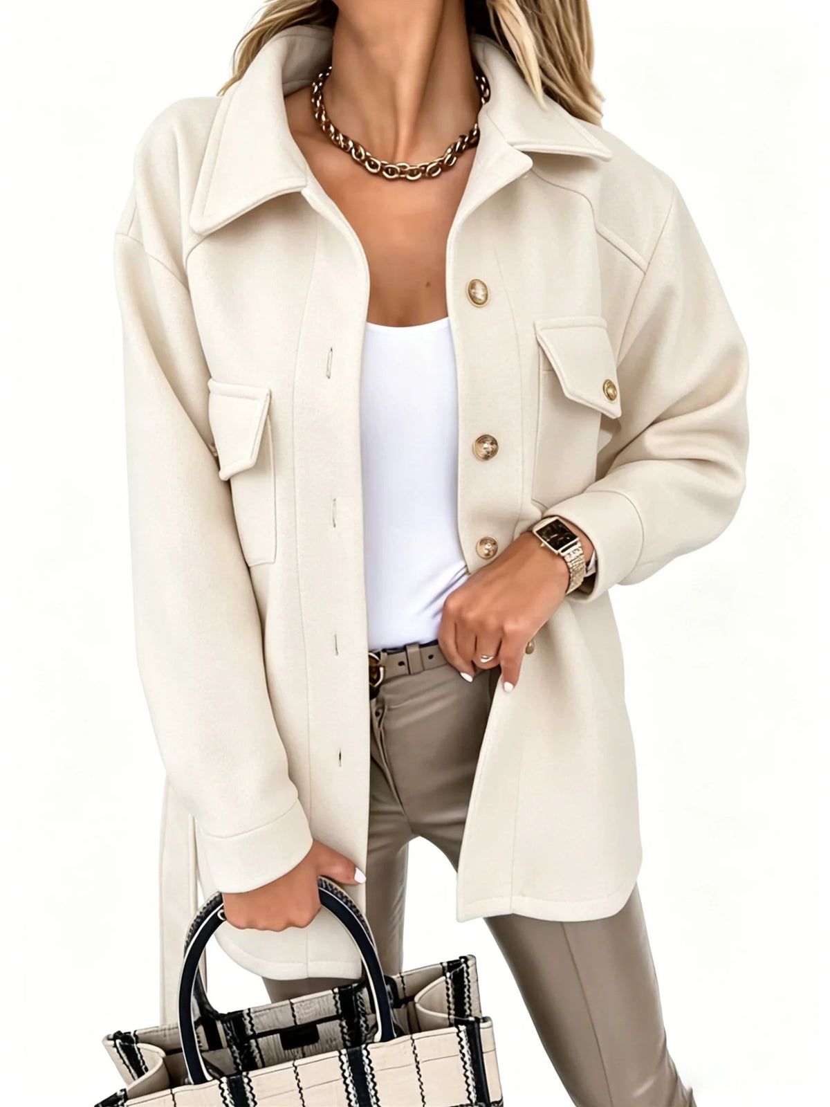 2026 autumn and winter new women's long-sleeved elegant pure-color lapel single-breasted belt wool coat