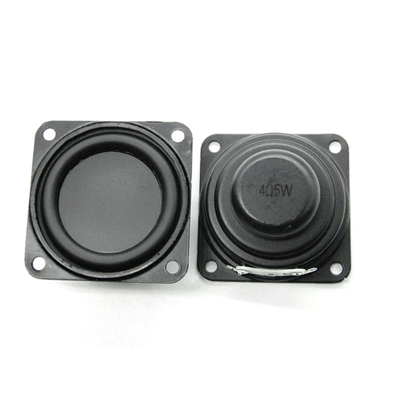 Black square matte finish 40mm full range Bluetooth speaker drivers with circular design marked 4 ohm 5w.