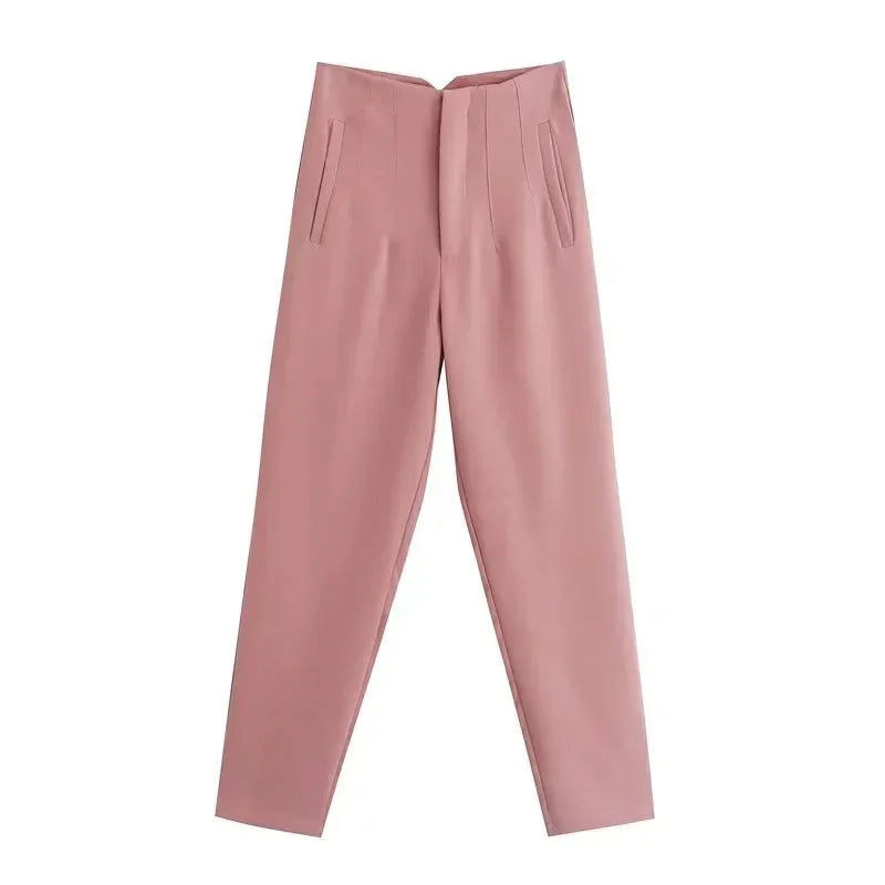 HXAO Office Wear Women'S Formal Pants Pleated High Waist Pants For Women Casual White Cropped Trousers Blackpink Woman Pants