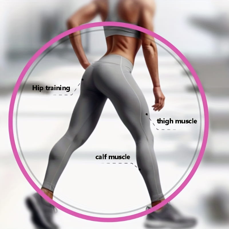Graue Sportleggings mit elegantem, körperbetontem Design und dezenten Teilungsnähten entlang der Seite, kombiniert mit rosa gepolsterten Knöchelriemen mit D-Ringen für den Fitnessgebrauch, 2 Stück