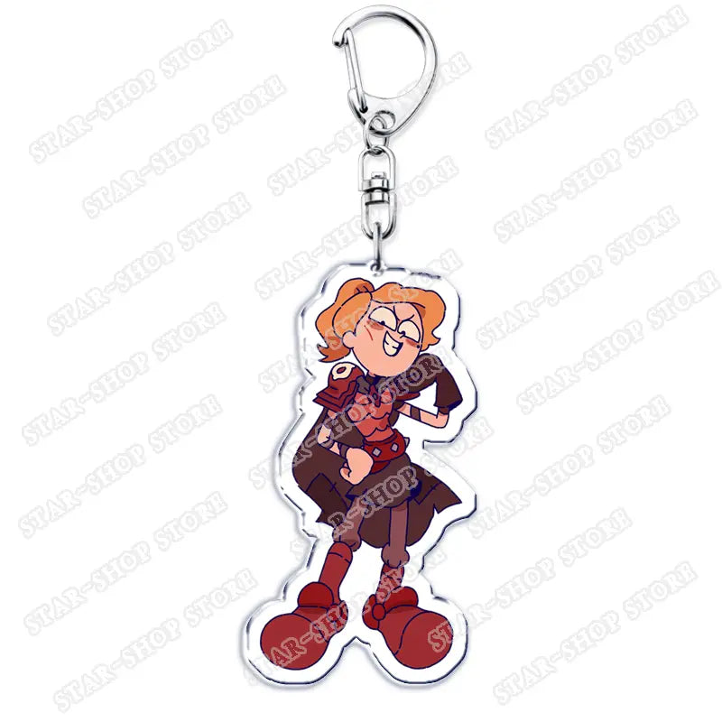 Clear acrylic Amphibia anime keychain featuring a cartoon character with orange hair, glasses, and red shoes.