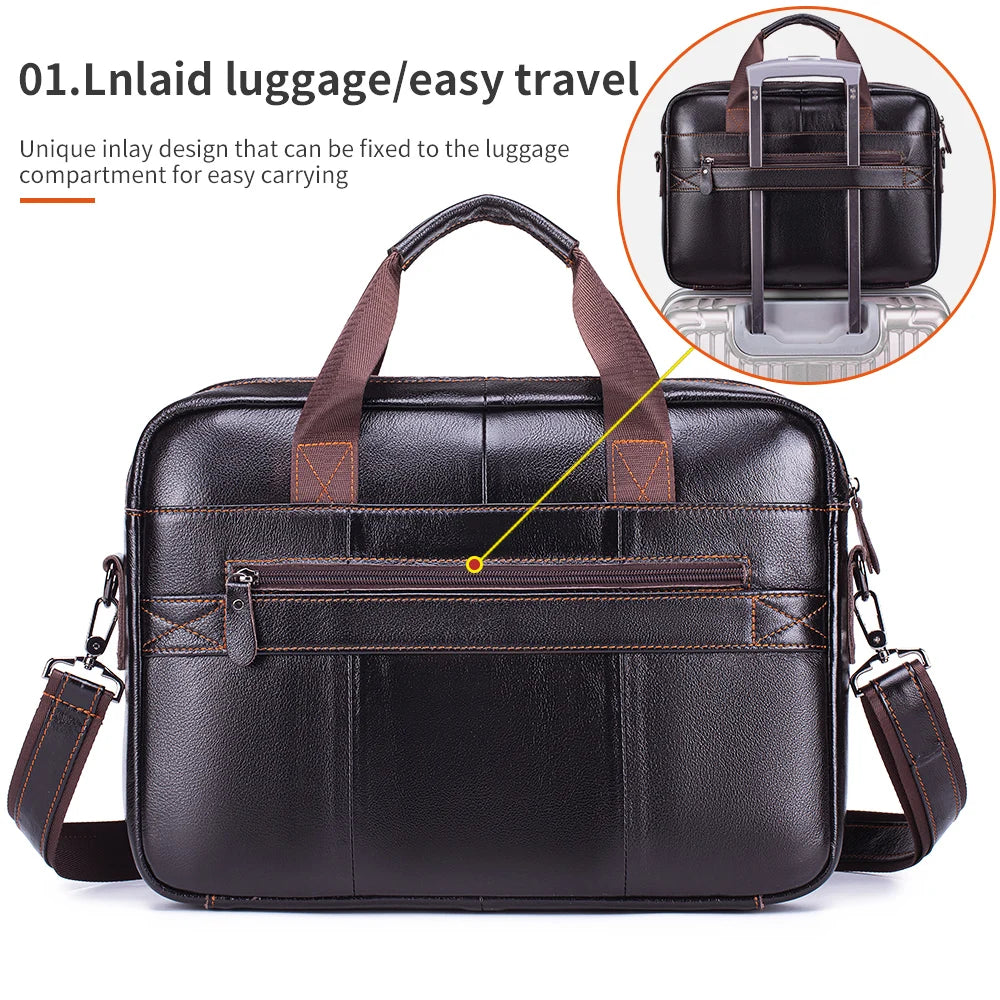 Leather Men's Briefcase, Large Capacity Business Office Bag, Cowhide Computer Bag, Can Be Carried by Hand or Shoulder