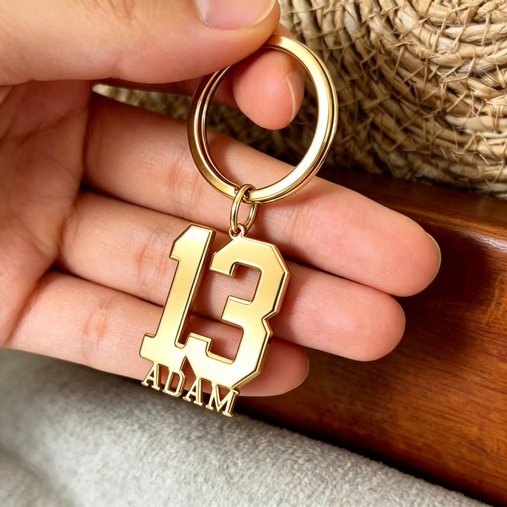 Custom Number& Name Keychain Personalized Fashion Sports Key Chain Dainty Couple Boyfriend Gift Perfect Anniversary Present