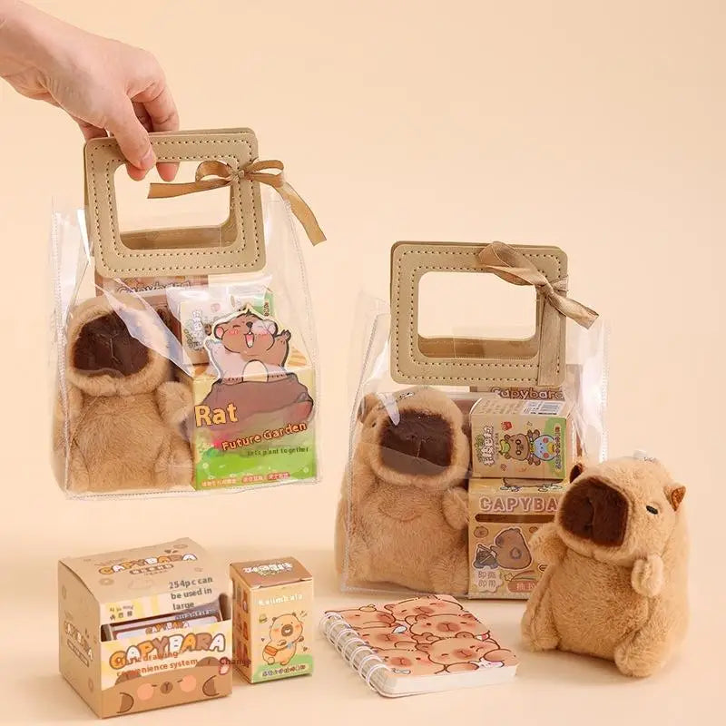Stationery Set for Students: Kawaii Capybara Themed with Pen, Stickers, Notebook, Plush Charms, Handbag & Rewards