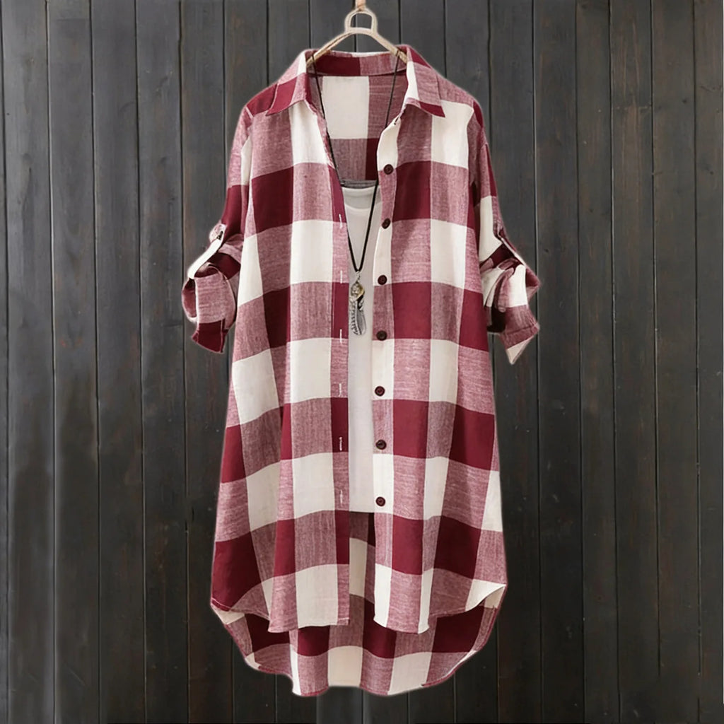 Women's Plaid Shirt Casual Blouses Woman Tops for Women Long Sleeve Long Sleeve Shirts Chic Blouse Check Linen Cotton Clothing