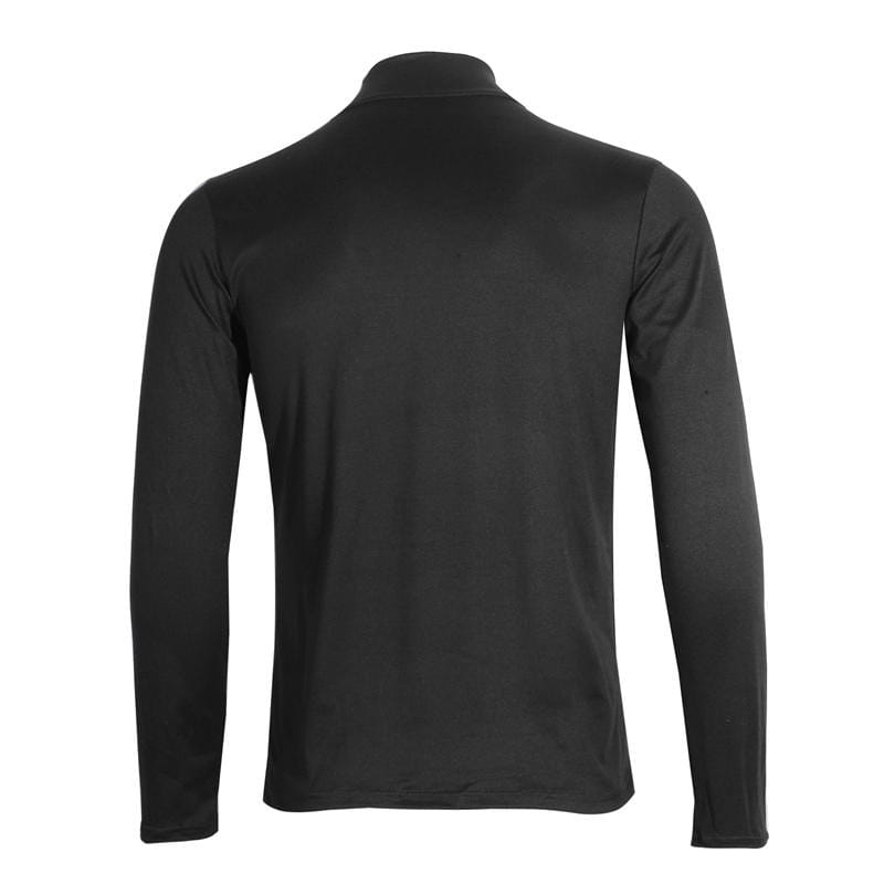 Schwarzes Herren-Thermo-Rollkragenpullover Slim Fit Langarmshirt aus glattem, figurbetontem Stoff mit hohem Kragen, von hinten dargestellt.