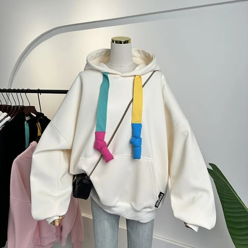 Oversized Hoodies Women Fashion Color Drawstrin Hooded Coats Spring Autumn Trendy Korean Loose Sweatshirt Womens Pullover Tops