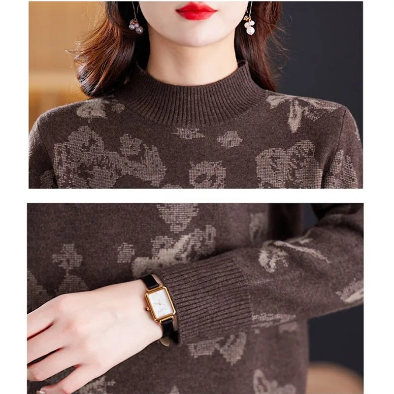 High-end Wool Sweater Ladies New Semi-high-necked Bottoming Shirt Autumn Winter Knitwear Middle-aged Mother Pullover Women Tops