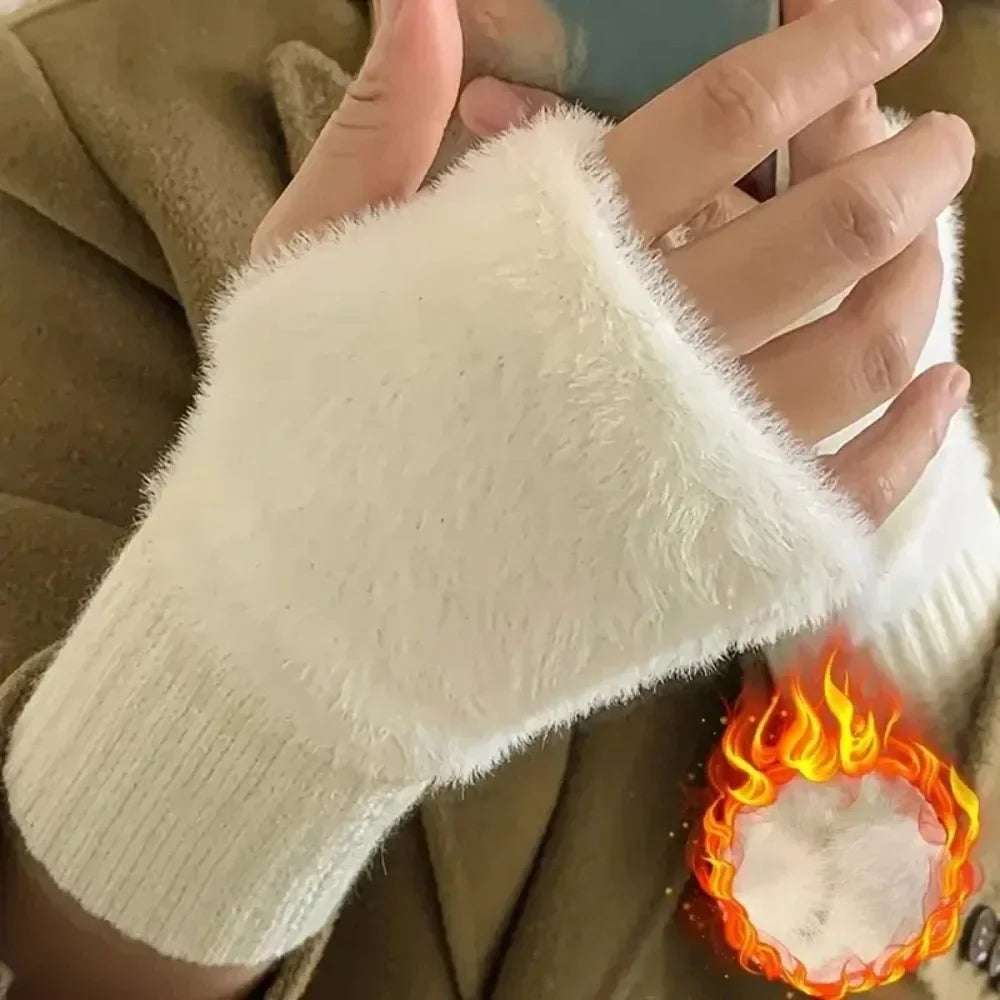 Women's Warm and Protective Half-finger Gloves Suitable for Spring, Autumn and Winter. Soft and Comfortable.