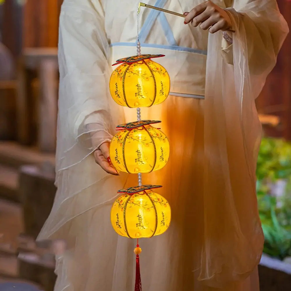 Ancient New Year Persimmon Lantern 2026 Horse Year with Tassel Luminous Lantern Handmade Cloth Chinese Lantern