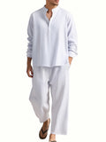 Men's Long Sleeve Shirt and Pants Suits Men Beach Wear Tracksuit Solid Color Shirts Sweatpants Hawaiian Vacation Men's Clothing