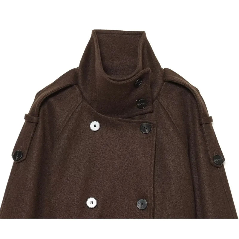 Women's winter jacket Double breasted lace up soft jacket Stand collar Belt decoration Jacket Casual Female Fashion Outerwear