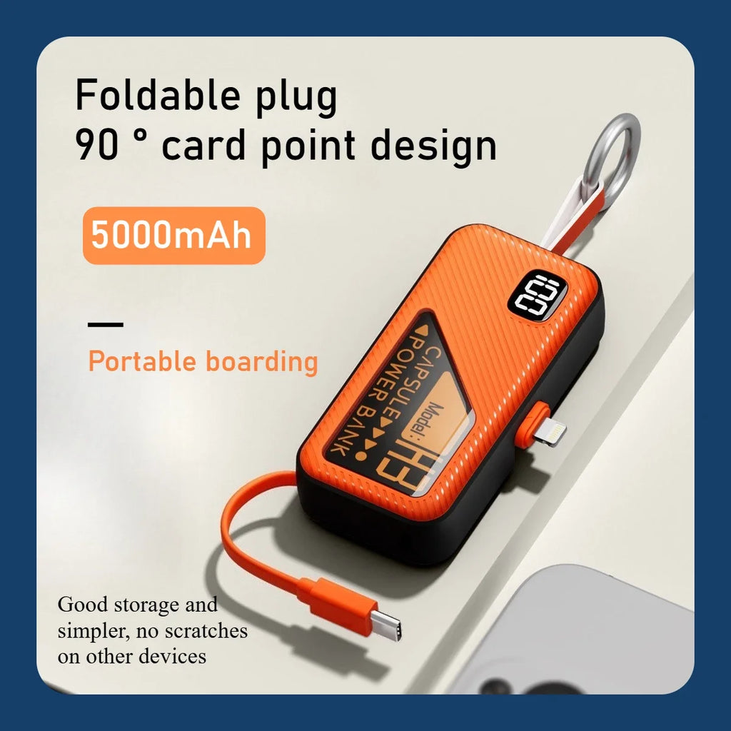 Mini Portable Power Bank 5000mAh PD20W Fast Charger Built-in Cable Digital Display External Battery For IOS Android Smartphones