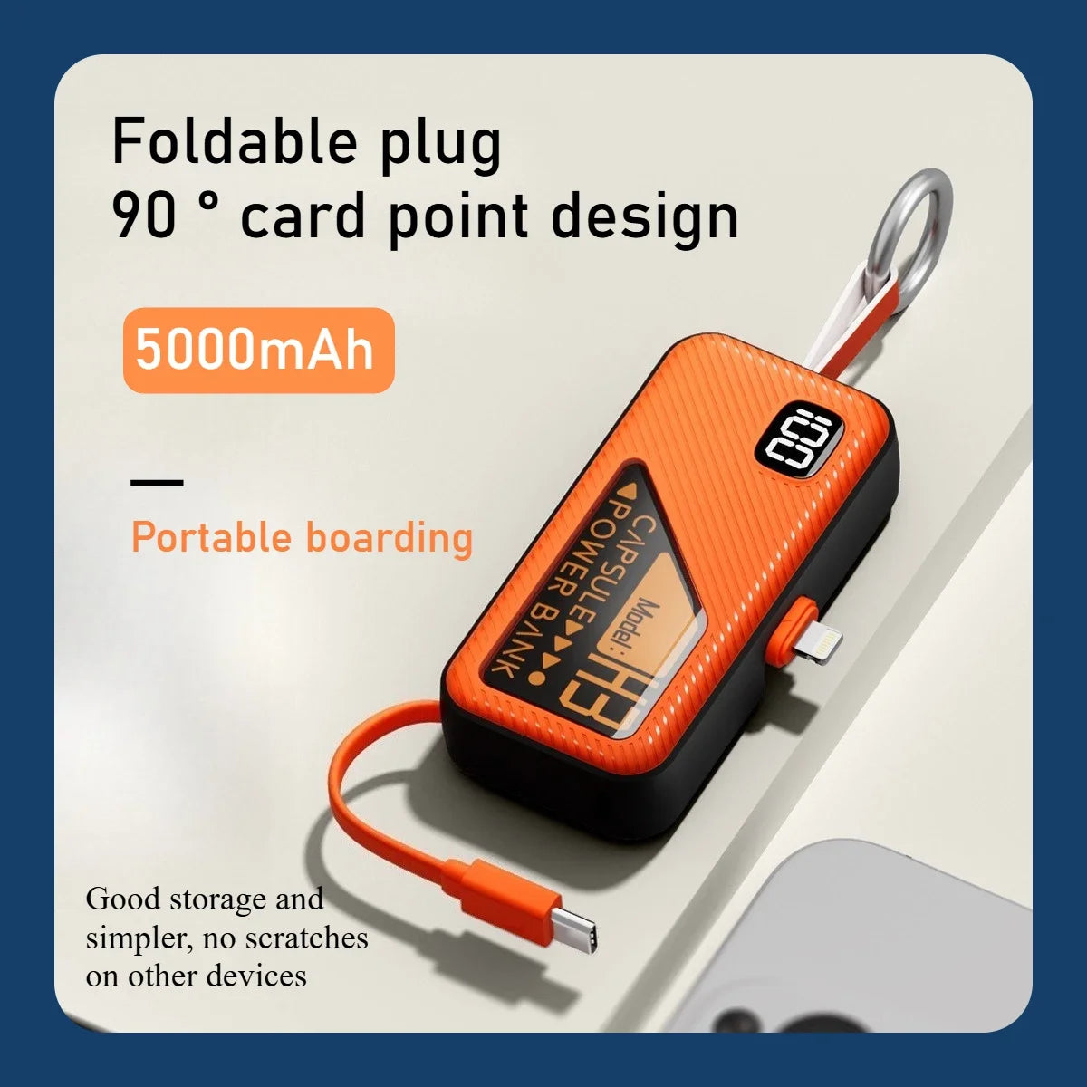Mini Portable Power Bank 5000mAh PD20W Fast Charger Built-in Cable Digital Display External Battery For IOS Android Smartphones