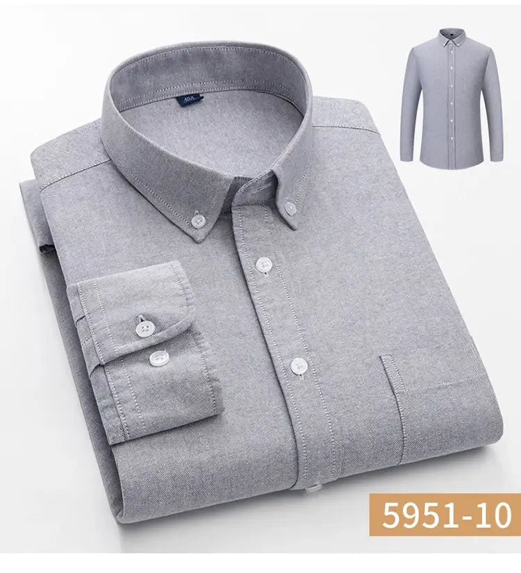 men’s cotton oxford slim fit plaid shirt in gray with a subtle textured weave and white buttons.
