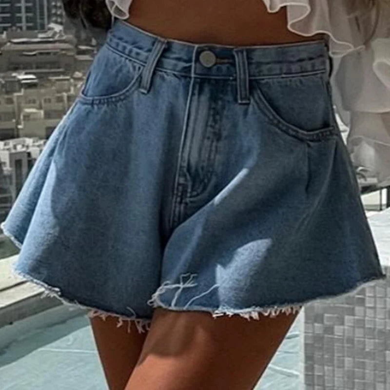 Women Y2K Casual Denim A-lined Short Skirt  Girls Versatile Loose Cowboy High Waist Mini Skirts Female New Designer Streetwear