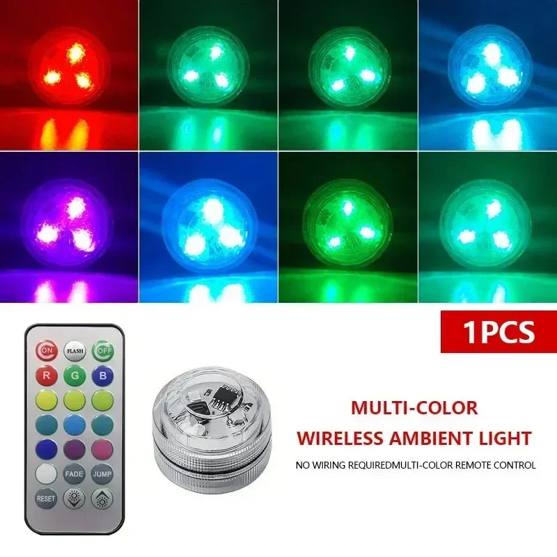 LED Car Interior Ambient Light Decoration Wireless Adhesive Bicycle Tail Auto Roof Foot Atmosphere Lamp Diamond Diving Lights