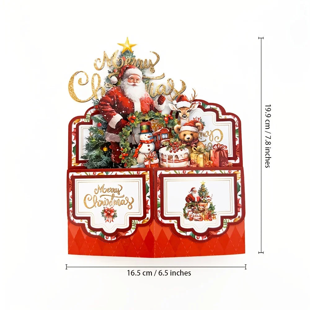 Christmas Tree Greeting Cards Santa Claus Reindeer Xmas Party Pop Up Card 3D Postcard with Envelope Holiday Decor Supplies 1pcs