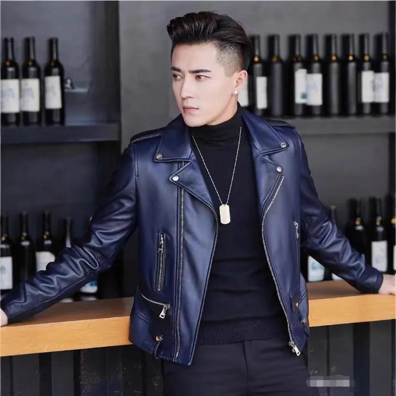 Printed Leather Jacket for Men in Spring Autumn with Lapel Zipper Trend Fashion Loose Casual Pu Leather Jacket
