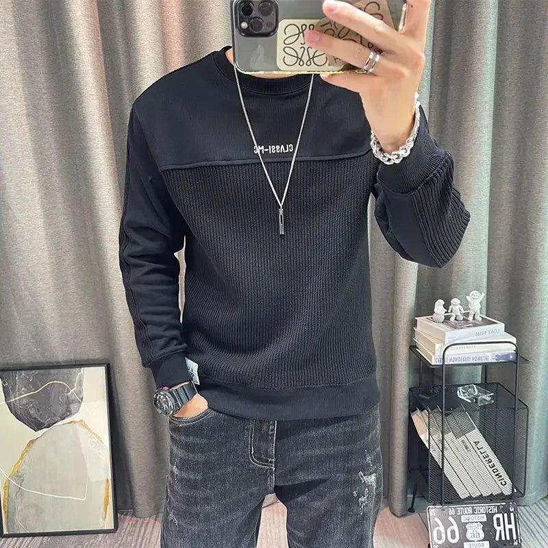 Tops for Men Round Neck Tee Full Sleeve Clothes High Brand Winter Male T Shirts Elasticity Bulk Sweatshirts Polyester F Pullover
