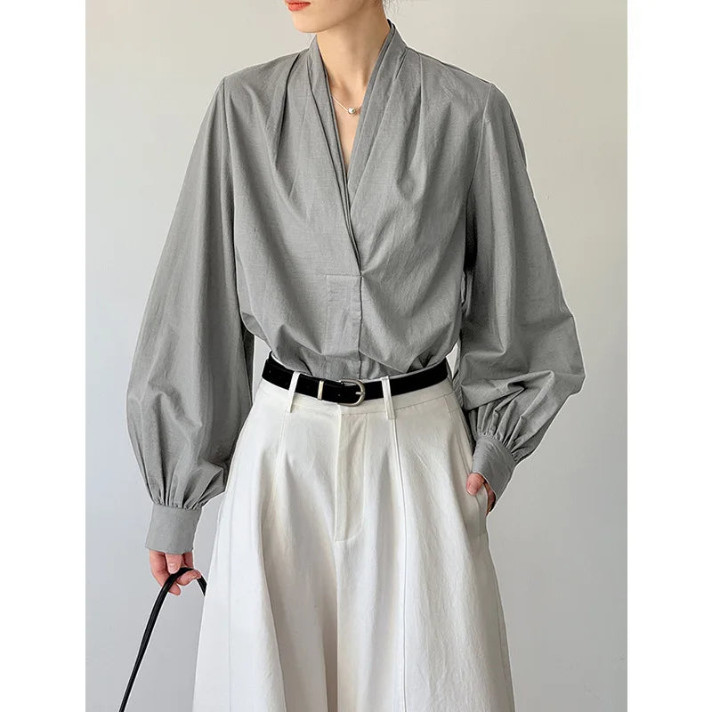 Women Casual White Color Blouses V-Neck Puff Sleeve Office Blouses Womens Tops And Blouses Fashion Shirts Blusas Roupa Feminina