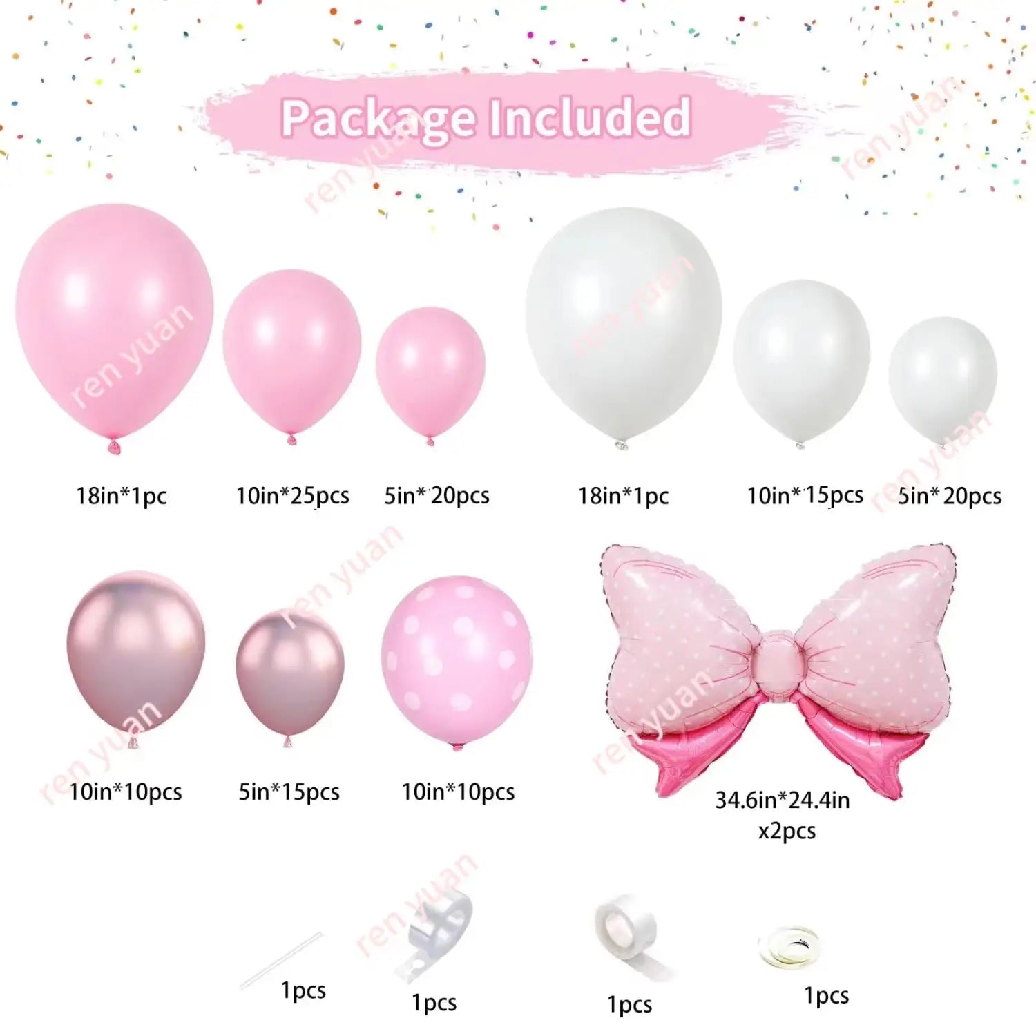 globo de lámina metálica rosa con forma de lazo, como parte de un kit de arco de globos con lazo rosa para decoración de fiesta