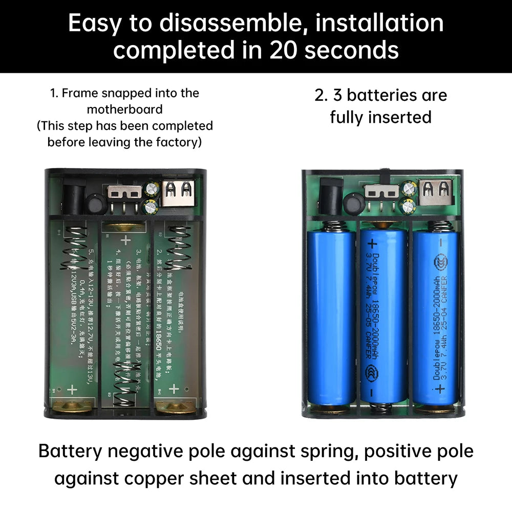 3 18650 Mobile Power Bank Shell DC 5V 12V Dual Output Series Mobile Power Bank Battery Box Solder-Free DIY Kit With Switch