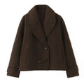Women's Wool Blend Short Coat, Khaki/Dark Coffee Brown Lapel Collar Double-breasted Warm Wool Blend Short Coat For Winter 2025