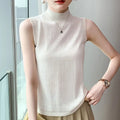 2025 Worsted Pure Wool Women's Autumn And Winter New Half-high Collar Short Slim Fit Inner Base Sweater Sleeveless Vest Women