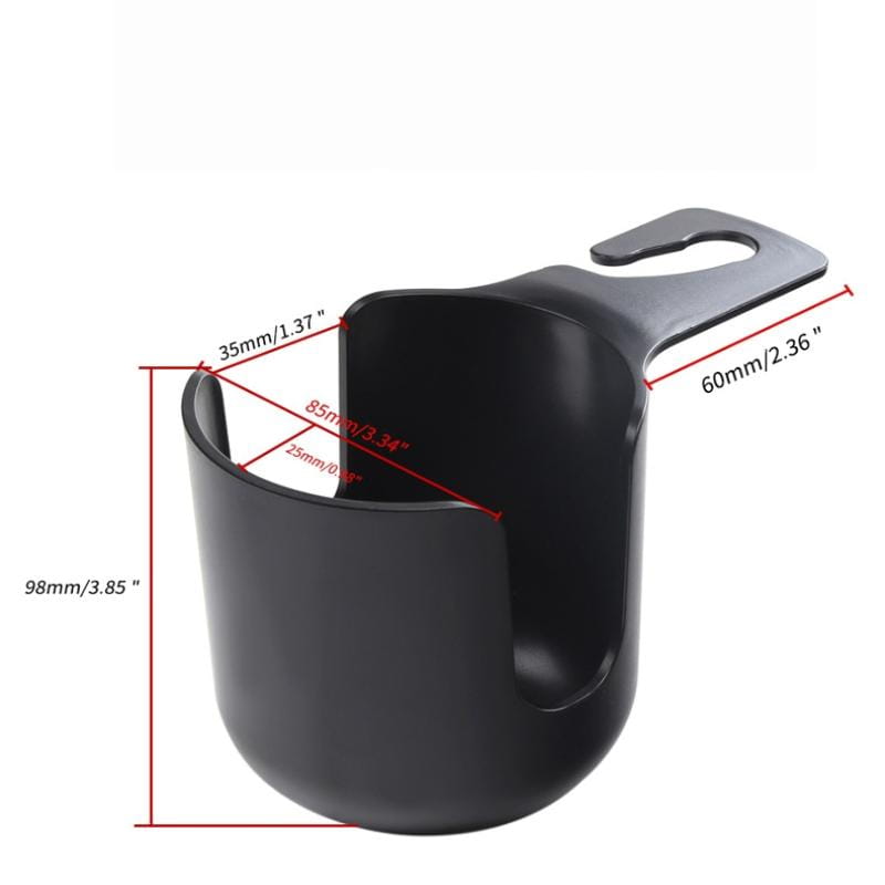 Portavasos de automóvil de plástico negro con asa para una fijación sencilla desde la bandeja organizadora para consola central Icar V23.