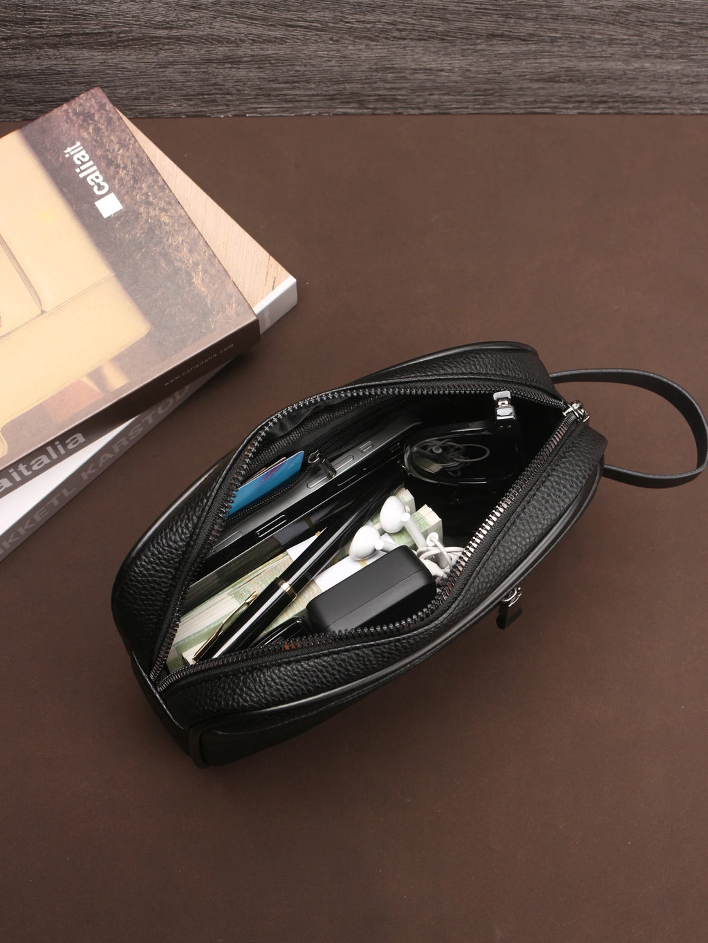 Men's Business Clutch Bag Travel Essentials Outdoor Toiletry PU Portable Handheld Cosmetic Bag Large Capacity Elegant Design