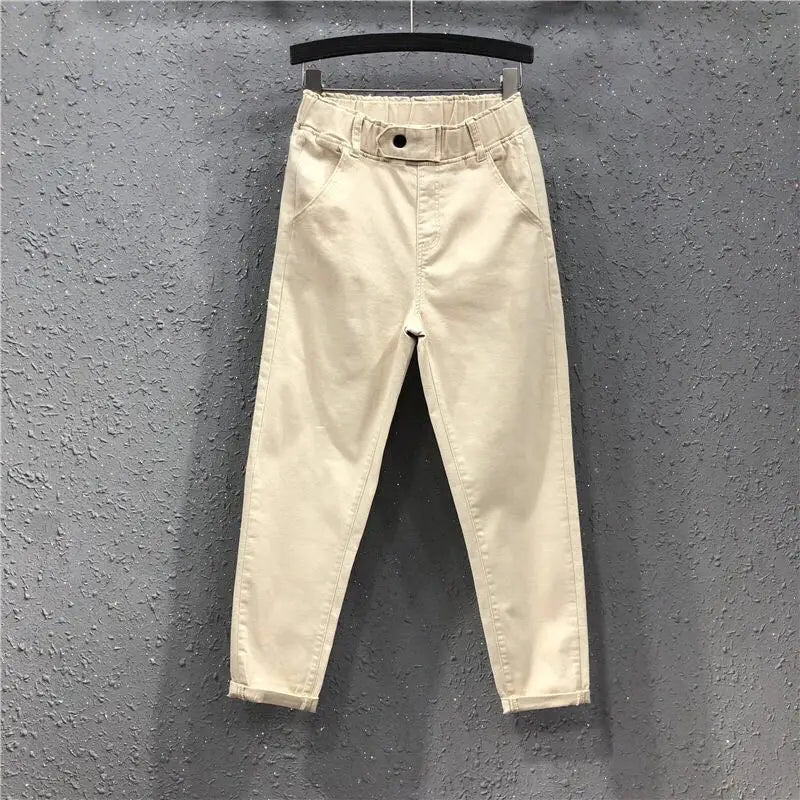 plus Size White Denim Jeans Women's Nine-Piece Casual Pants Summer New Loose Slim Elastic Waist Slim Fit Harem Pants
