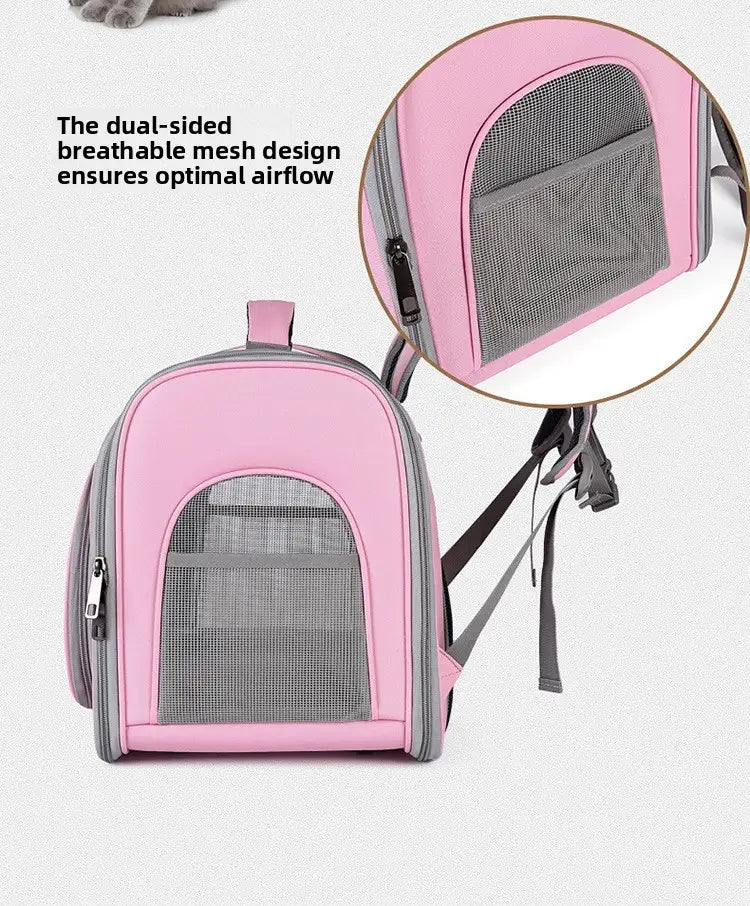 Sac à dos de transport pour animaux respirant à double face en maille rose et grise en tissu Oxford, avec fermetures éclair et bretelles réglables, destiné aux petits chats et aux petits chiens