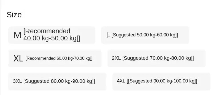 Die Größentabelle für Herren mit Aufdruck „letter print“ aus Jeansstoff für Cardiganshirts zeigt empfohlene Gewichtsbereiche für die Größen M von 40 bis 50 kg und XL von 60 bis 70 kg.