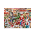 Finished 1000pcs Christmas advent calendar jigsaw puzzle showing green steam locomotive with Santa in snowy village