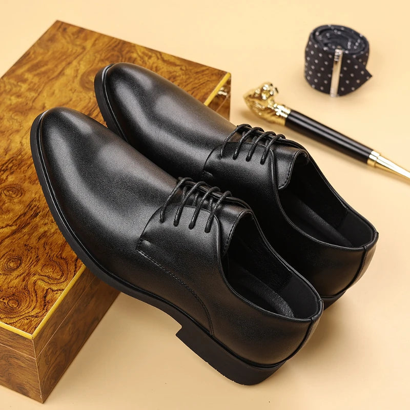 Elevator Dress Shoes Soft Sole Trendy Leather Shoes Business Formal British Style Wear Resistant Casual Shoes Simple Fashion
