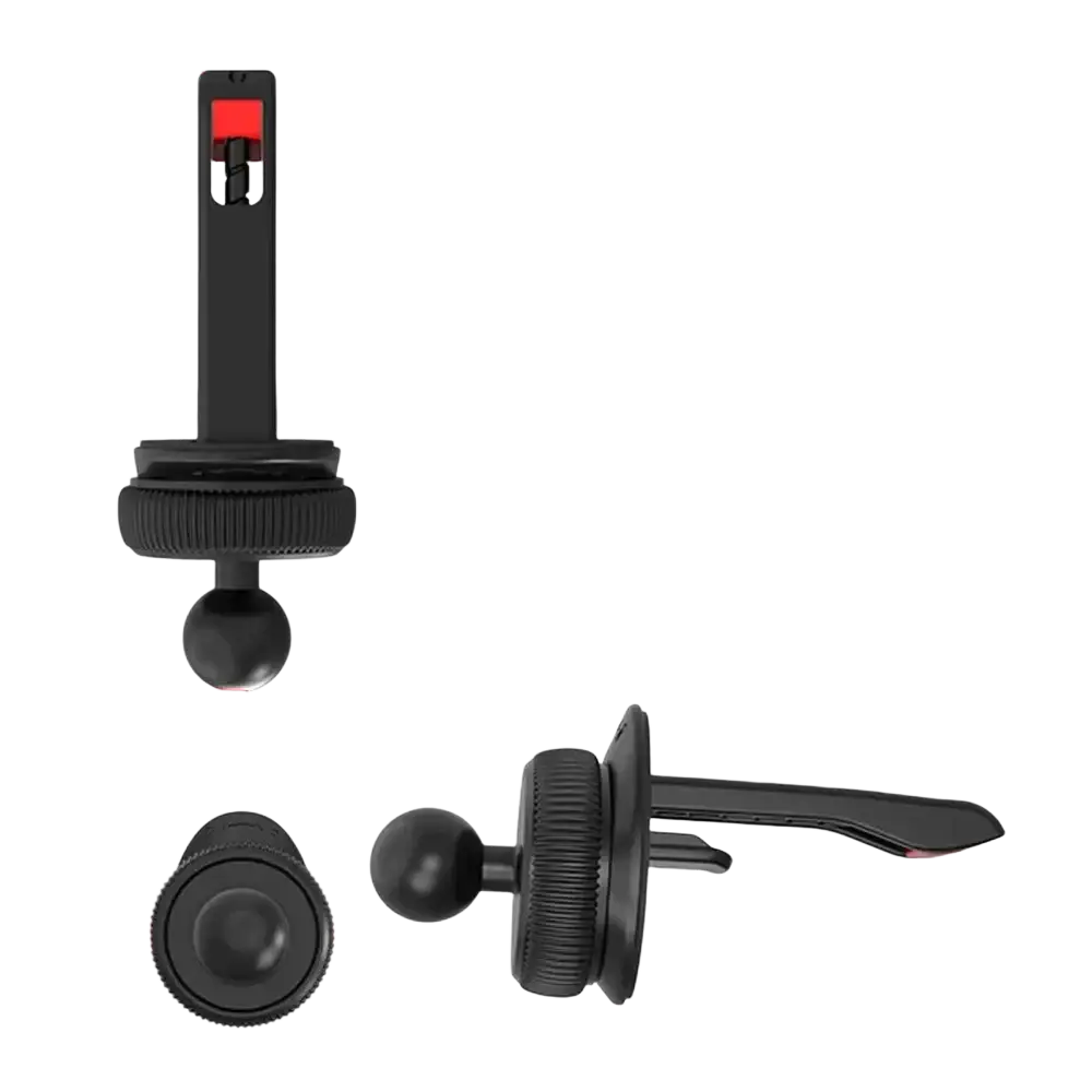 Black car air vent phone holder with 17mm ball head and textured grip for universal car air phone support mount