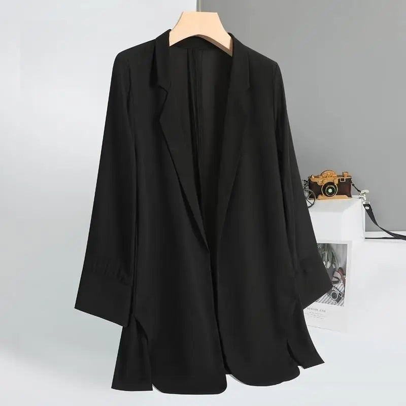 Women's Clothing Solid Long Blazers Thin Spring Summer Temperament Premium Elegant Casual Fashion Office Lady Formal Cardigan