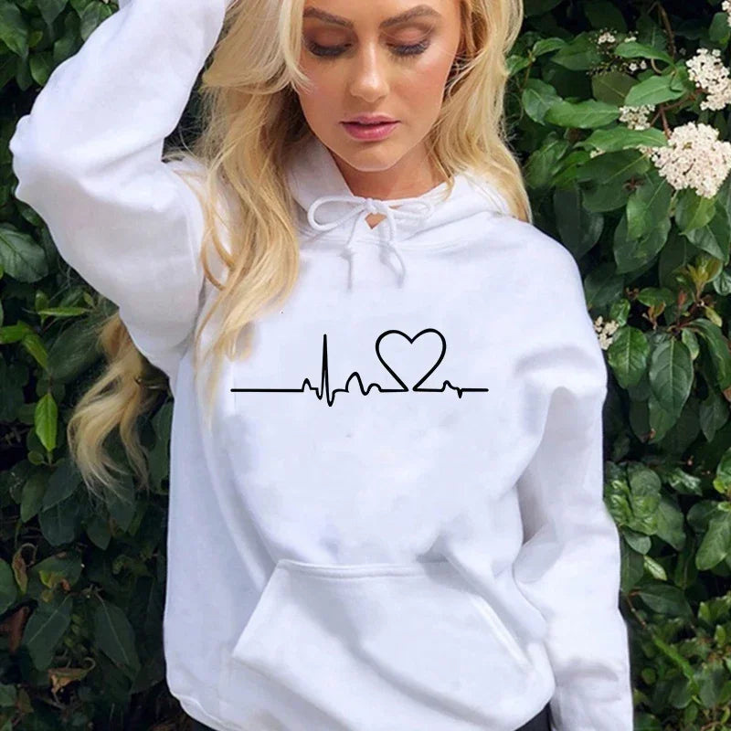 Women Casual Hoodies Heartbeat Print Men's women's Loose Hoodies Couple Sweatshirts Fashion HipHop Sweatshirt Harajuku Unisex