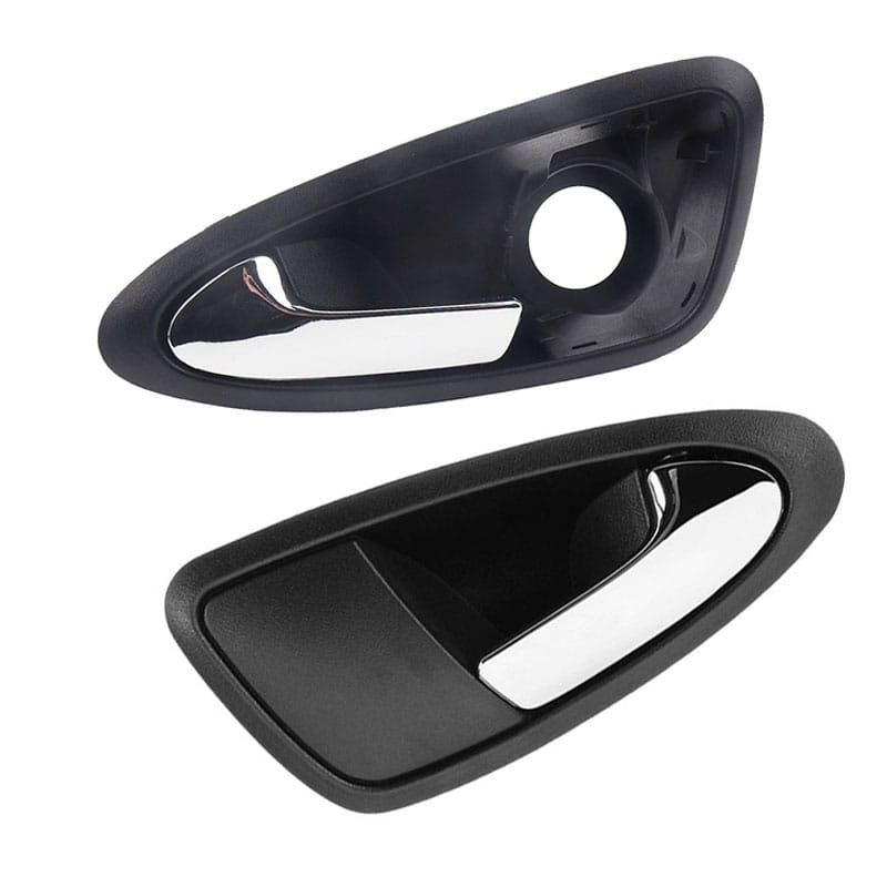 black plastic Seat Ibiza front inner door handle covers with polished chrome accent strip for 2009 to 2012 models