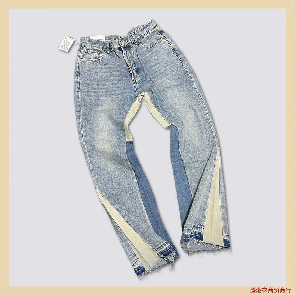 Denim Bell-bottoms Washed And Worn Patchwork Jeans