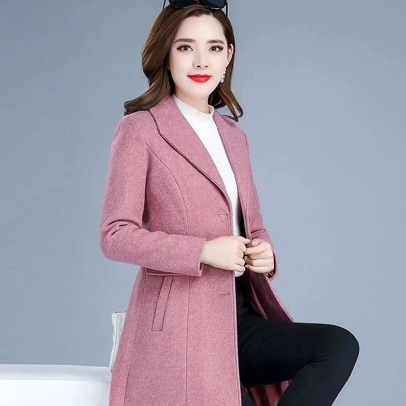 2025 Autumn/Winter New Woolen Coat for Women Medium to Long Slim Single-breasted Fashion Wool Coat Female Thick Casual Overcoat