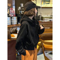 Women Solid Hoodies Fleeced Short Sweatshirts Long Sleeves Hooded Double Zipper Loose Fit Office Lady Elegant Casual 2026 Spring