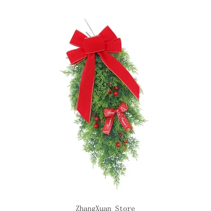 Seasonal Entry Hanging Ornament with Branch Styling, Ribbon Accent, and Red Cluster Detail for Christmas Porch Display 3XUF